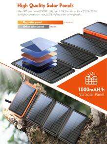 太阳能移动电源 26800mAh，Elzle 太阳能充电器，带 2 个 USB-A 输出和 1 个 USB-C 输入，户外防水外置电池，带 4 个太阳能电池板和手电筒，适用于智能手机平板电脑露营太阳能发电机扩展电池组循环充电站，适用于户外露营房车旅行和家庭使用应急备用移动电源 - 橘色 - 查看 4