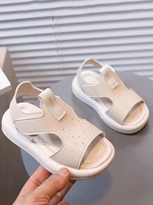 1 Pair Baby Girl Beige Sandals With Hook And Loop Closure, Comfortable Minimalist Design Summer Outdoor Beach Casual Shoes - Beige - View 1