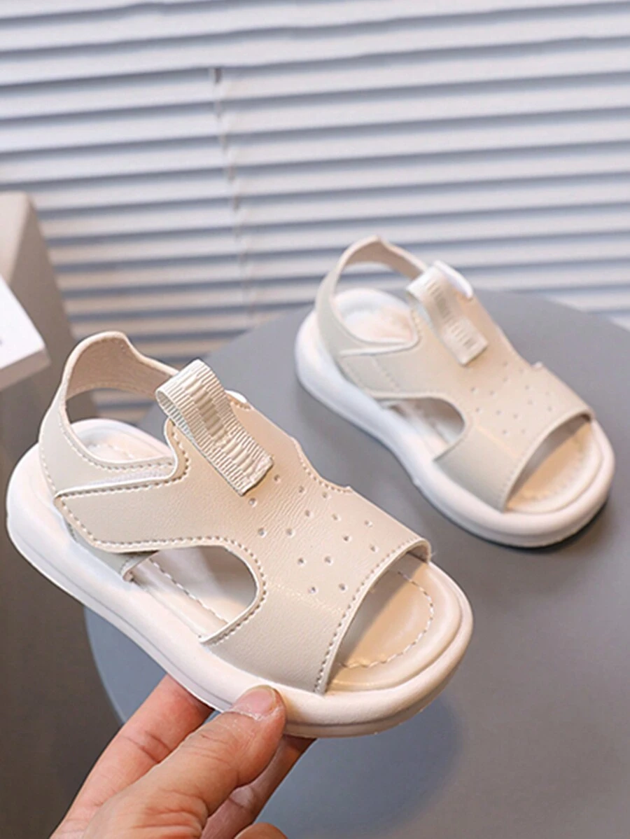 1 Pair Baby Girl Beige Sandals With Hook And Loop Closure, Comfortable Minimalist Design Summer Outdoor Beach Casual Shoes - Beige - View 1