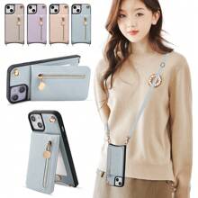 Planner-Style Shoulder Strap Crossbody Phone Case With Ring Compatible With Iphone, Women Elegant Water-Resistant Anti-Drop Adjustable Shoulder Strap Phone Wallet With Card Slots And Zipper Pouch, Gift
