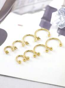 4 件套简约不锈钢鼻中隔环、马蹄形鼻环、螺旋耳软骨耳环、唇环、眉环、男女通用穿孔饰品，银色、黑色、18K 镀金，适合情人节、母亲节、生日派对、酒吧舞会、日常佩戴