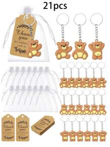 6pcs/15pcs/21pcs Bear Gift Bag, Party Gift, Bear Gift Set, Cute Bear Keychain, Bear Keychain, Art Gift Pendant Accessories, Creative Gift Bag, Comes With Transparent Hard Yarn Bag, Gratitude To Guests Kraft Paper Label And Rope Birthday Party Supplies Decoration