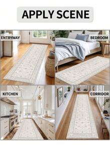 1 块白色欧洲复古风格水晶天鹅绒地毯，850g/M² 厚 0.8cm，矩形，防滑可洗，装饰家用地毯，适用于客厅、厨房、餐厅、卧室、办公室，适合所有季节 - 淡黃色 - 查看 3