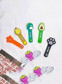 Cartoon Cute Silicone Cable Ties, Data Organizer Card Clips, Earphone, Charging Cable Winder, Anti-Tangle Creative Cartoon Fruit Cable Holder, Student/Office Use