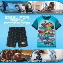 Hot Wheels Pyjama 2 Piece Summer Nightwear Set Short PJ Soft Breathable Lounge Wear Gift - Blue - View 4