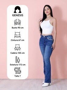 Flare Style Jeans, Skinny Legs With Butt Lifting Style, Cowboy-Style Design - Dark Blue LMKF033guion1 - View 2