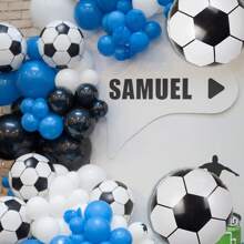 103 件/套足球主题气球拱门套件，皇家蓝和白色金属银色足球气球，生日派对装饰，结婚周年纪念，毕业运动主题派对用品 - 彩色 - 查看 4