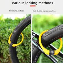 1pc Bicycle Lock, Mountain Bike/Road Bike Security Password Circled Steel Cable Lock, Portable Mini Hoop Lock - Multicolor - View 3