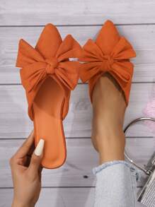 New Women Slippers Flat Bowknot Slip-On Sandals - Orange - View 2