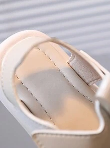 1 Pair Baby Girl Beige Sandals With Hook And Loop Closure, Comfortable Minimalist Design Summer Outdoor Beach Casual Shoes - Beige - View 6
