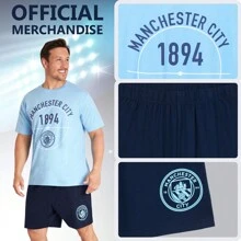 Manchester City FC Pyjama Set Short PJ Nightwear Summer Lounge Sleepwear Jammies Football Gift - Blue - View 4