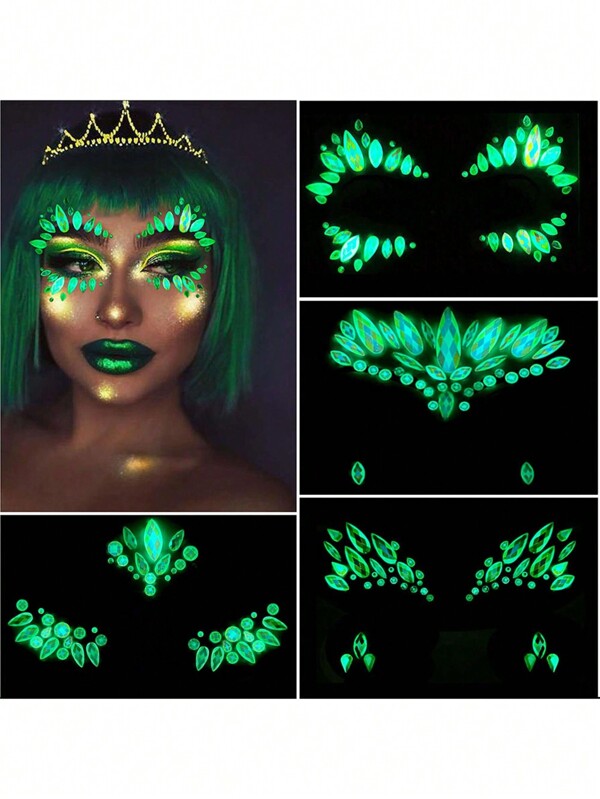 Party Joy 1 Peça Adesivos de Gemas para Decoração de Maquiagem de Festa de Festival, Tatuagem Facial Temporária de Cristal Rhinestone, Adesivos de Glitter Corporal para Festival de Música, Decalques de Unhas de Arte de Gemas Estreladas DIY