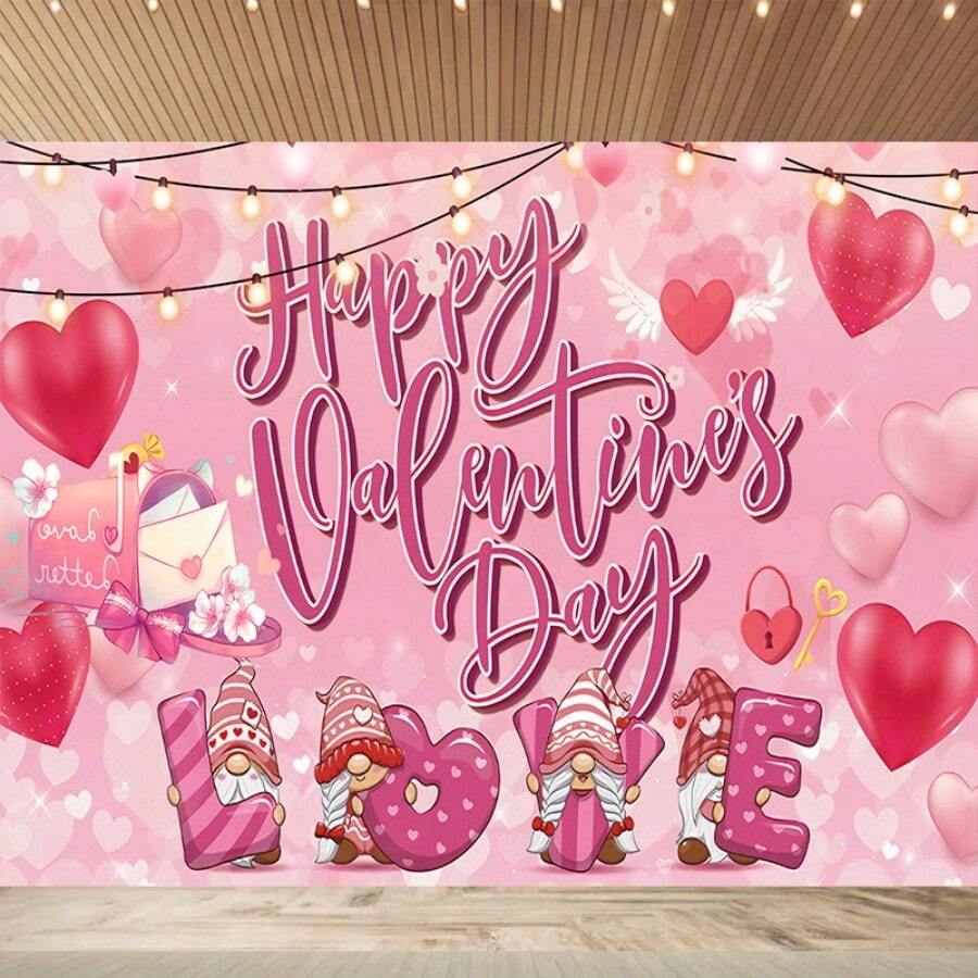 Pancarta de 'Feliz Día de San Valentín', disponible en varios tamaños, adecuada para decoración del Día de San Valentín, fondo del Día de San Valentín, decoración de la pancarta de la fiesta del Día de San Valentín - Multicolor - Ver 1