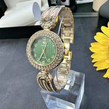 1 Stück Vintage Goldfarbene Runde Wasserdichte Quarzuhr, Modisch Elegante Personalisierte Damenuhr Geeignet Für Tägliche Dekoration, Anwendbar Für Damen Alltägliches Tragen, Partys, Bankette, Dates, Feste, Geschenk Armband Dekoration