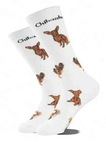 1/6 Pairs Of Men's Black And White, New Pet Animal Dog Socks Fashion Unisexes Stockings, Comfortable And Breathable, Deodorant And Sweat Absorption, Suitable For Men Outdoor Sports, Eye-Catching Fashion Socks On The Street