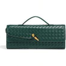 Suitable For Women Evening Woven Clutch Bag Casual Fashion Shoulder Bag Single Shoulder Handbag Vegan Leather Crossbody Bag - 墨綠色 - 查看 1