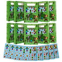 Minecraft Party Bags Sticker Sheet 10 Pieces Gift Creeper Favours Goodie Supplies Gamer Birthday Celebration - Green - View 1