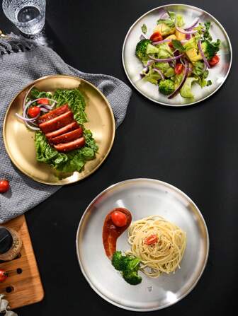 圣诞礼物金色圆形不锈钢托盘，适合牛排、烧烤、家庭和商业用途