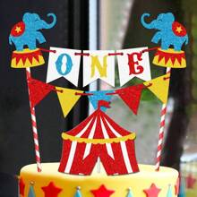 New Carnival Party Cake Decorations Topper, Circus Carnival Theme Birthday Party Decorations, 1st Birthday Cake Topper Decor, Includes 2 Straws, 2 Paper Sticks & 1 Glue, DIY Required