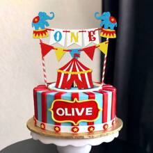 New Carnival Party Cake Decorations Topper, Circus Carnival Theme Birthday Party Decorations, 1st Birthday Cake Topper Decor, Includes 2 Straws, 2 Paper Sticks & 1 Glue, DIY Required