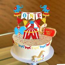 New Carnival Party Cake Decorations Topper, Circus Carnival Theme Birthday Party Decorations, 1st Birthday Cake Topper Decor, Includes 2 Straws, 2 Paper Sticks & 1 Glue, DIY Required