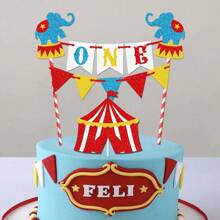 New Carnival Party Cake Decorations Topper, Circus Carnival Theme Birthday Party Decorations, 1st Birthday Cake Topper Decor, Includes 2 Straws, 2 Paper Sticks & 1 Glue, DIY Required
