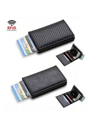 1 件男士简约钱包，防 RFID 卡夹，带口袋钱包，适用于信用卡，RFID 屏蔽男女钱包，超薄卡夹，带银行安全功能，薄款弹出式简约钱包，小号黑色钱包，金属钱包