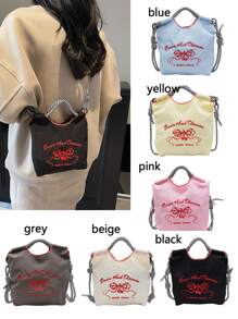Korean Style Casual Embroidery Bow Shopping Tote Bag, Colorful Nylon Shoulder Bag With Bow - Multicolor - View 2