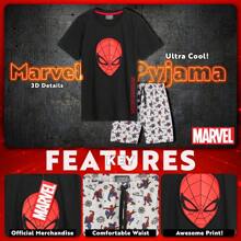 Marvel Pyjamas Sleepwear Spiderman T-Shirt Short PJs Avengers Summer Loungewear Gift - Black - View 3