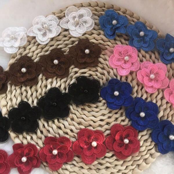 1 Yard exquisiter Perlen-Organza mit handgestickter, dreidimensionaler, doppelschichtiger Blumen-Applikation mit Perlen, DIY Hochzeit Kopfschmuck Zubehör Material