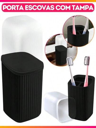 Estojo Porta Escova E Pasta Dental Plástico Com Tampa Multiuso Para Bahneiro Lavabo Moderno Luxo Glamour