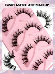 Asiteo 5 Pairs Cartoon Style Faux Mink Cat Eye False Eyelashes, Natural & Thick With Transparent Band, Eyelash Extensions, Travel Essential Makeup Tool - Bulu Mata Alami - View 6