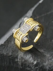 Bộ nhẫn cưới vàng thời trang 1 chiếc, kiểu dáng vuông sáng bóng, đính đá Zirconia tự nhiên, trang sức đính hôn. - vòng tạ - Xem 1
