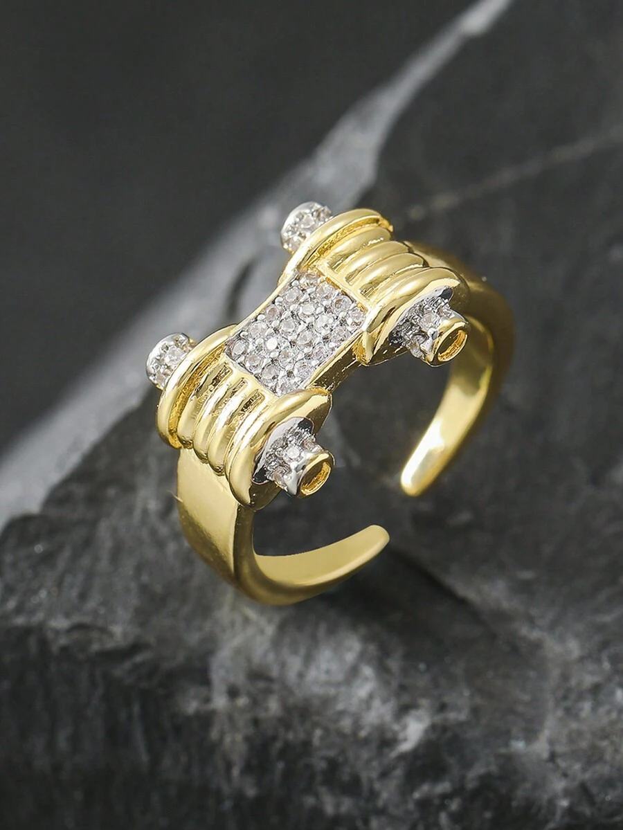 Bộ nhẫn cưới vàng thời trang 1 chiếc, kiểu dáng vuông sáng bóng, đính đá Zirconia tự nhiên, trang sức đính hôn. - vòng tạ - Xem 1