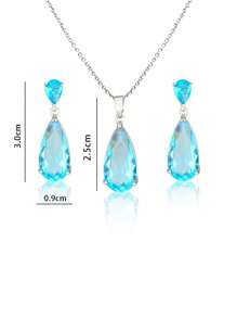 3pcs Women's Multi-Color Crystal Zirconia Jewelry Set - Gold/White Plated Multi-Color Teardrop Cubic Zirconia Crystal Earrings And Pendant Necklace Set, Suitable For Mothers' Weddings, PROM Parties, Birth Stone Fashion - 淺藍色 - 查看 4