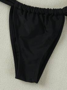 时尚女士金属海星装饰黑色性感比基尼套装 - 黑色 - 查看 4