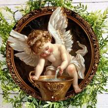 20.32x20.32cm Round Metal Charming Angel Plaque - Ideal For Wall Art And Wreath Decor, Artist's Choice With Random Hole Styles - Multicolor - View 6