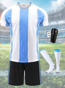 6 PCS Basketball Jersey Shirt And Shorts, Adult Basketball Jersey, Hort Sleeved Basketball Jerseys,Basketball Sportswear, T-Shirt Vest And Shorts,Personalized Jersey Sport T-Shirts With Team Name Number,Sports T-Shirts In Various Styles And Colors For You To Choose From,The Best Birthday Gift For Boys - azul rayado - Ver 1