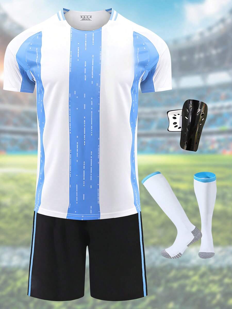 6 PCS Basketball Jersey Shirt And Shorts, Adult Basketball Jersey, Hort Sleeved Basketball Jerseys,Basketball Sportswear, T-Shirt Vest And Shorts,Personalized Jersey Sport T-Shirts With Team Name Number,Sports T-Shirts In Various Styles And Colors For You To Choose From,The Best Birthday Gift For Boys - azul rayado - Ver 1