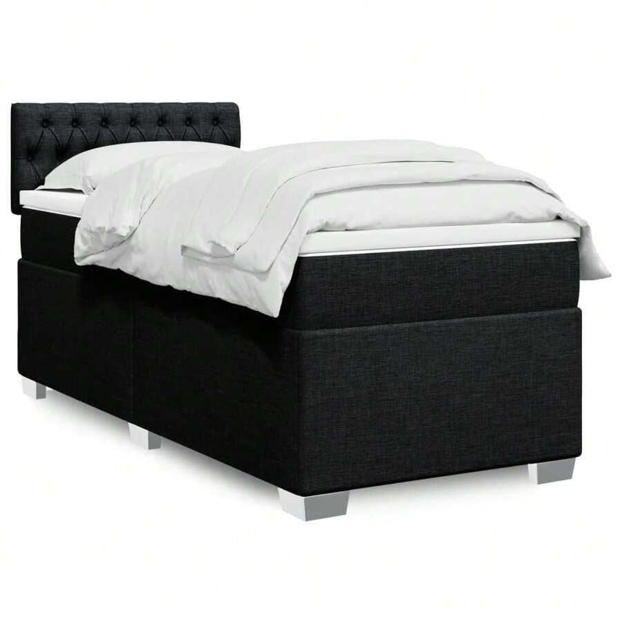 Cozy Black Fabric Box Spring Bed With 90x200 Cm Mattress For Comfortable Sleep - Black - View 1