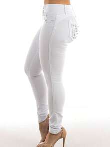 MX JEANS Mid Rise White Butt Lifting Skinny Jeans - 彩色 - 查看 7