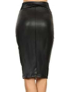 女士优雅黑色仿皮系带半身裙