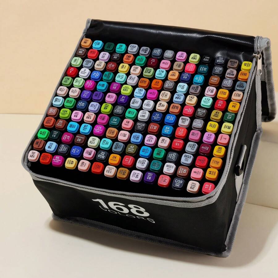 168 Colors Double-Ended Oil-Based Marker Pens With Shoulder Bag & Base - Sets - View 1