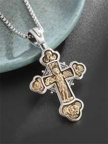 SeuSuk Vintage Saint Michael Catholic Guardian Angel Cross Pendant Necklace, Fashionable Amulet Jewelry Gift For Men And Women