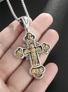 SeuSuk Vintage Saint Michael Catholic Guardian Angel Cross Pendant Necklace, Fashionable Amulet Jewelry Gift For Men And Women