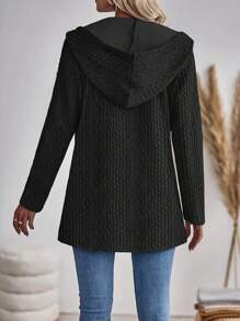 Women's Fashionable Autumn/Winter Elegant Textured Cable Knit Solid Color Zip-Up Hoodie Outerwear