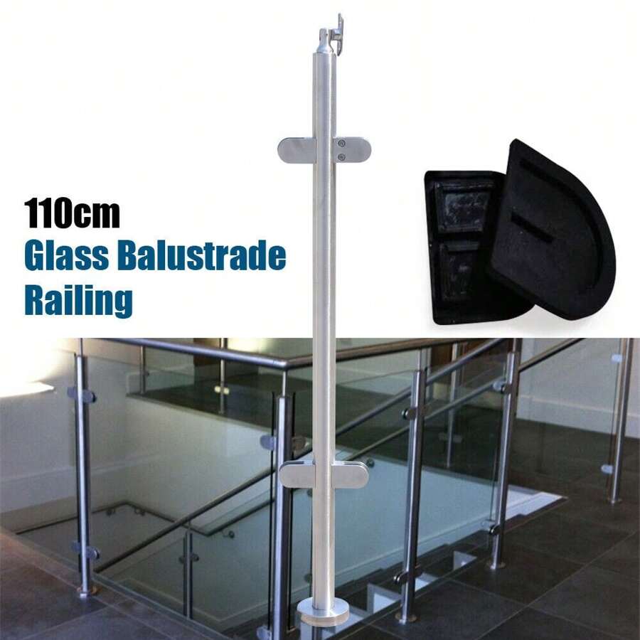 XIANXUS Poste de barandilla de 110cm para pasamanos de balcón, poste de guarda de acero inoxidable - Plateado - Ver 1