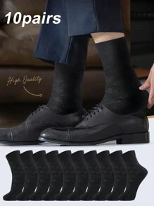 10 pares de calcetines tipo tubo de media altura para hombre, estilo casual y de negocios, transpirables y suaves - Multicolor - Ver 7