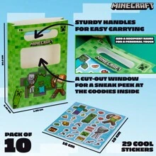 Minecraft Party Bags Sticker Sheet 10 Pieces Gift Creeper Favours Goodie Supplies Gamer Birthday Celebration - Green - View 4