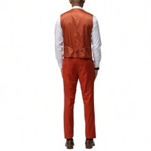 Men's Brick 3pc Solid Skinny Fit Notch Lapel Suit - 磚 - 查看 5